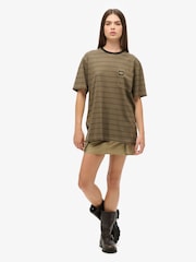 Superdry Green Oversized Textured Stripe Pocket 100% Cotton T-Shirt - Image 2 of 6