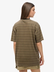 Superdry Green Oversized Textured Stripe Pocket 100% Cotton T-Shirt - Image 3 of 6