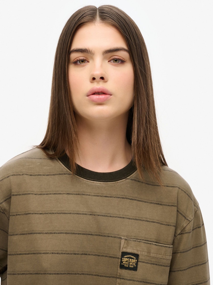 Tricou Superdry supradimensionat texturat cu dungi și buzunar, 100% bumbac - Image 4 of 6