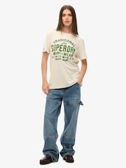 Superdry Cream Oversized Machined Goods Workwear T-Shirt - Image 3 of 6