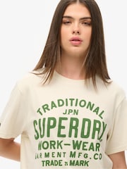 Superdry Cream Oversized Machined Goods Workwear T-Shirt - Image 4 of 6