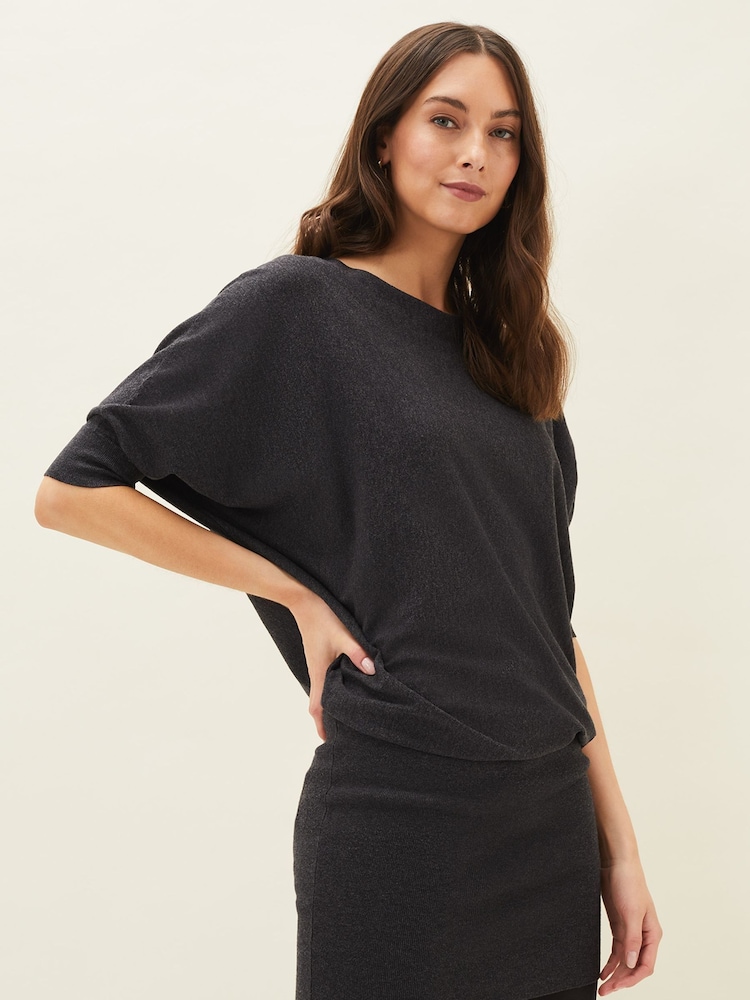 Phase Eight Grey Becca Batwing Knitted Dress - Image 3 of 6