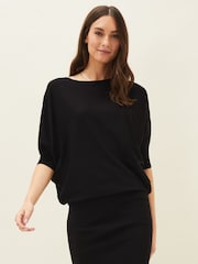 Phase Eight Dark Black Becca Batwing Knitted Dress - Image 1 of 6