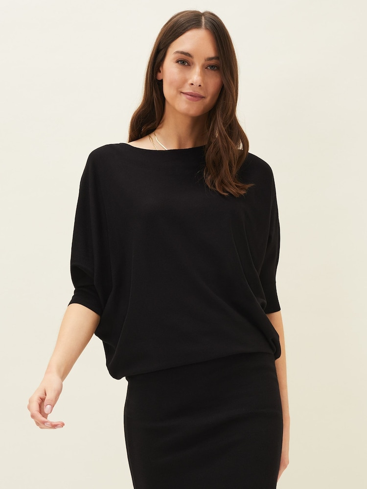 Phase Eight Dark Black Becca Batwing Knitted Dress - Image 1 of 6