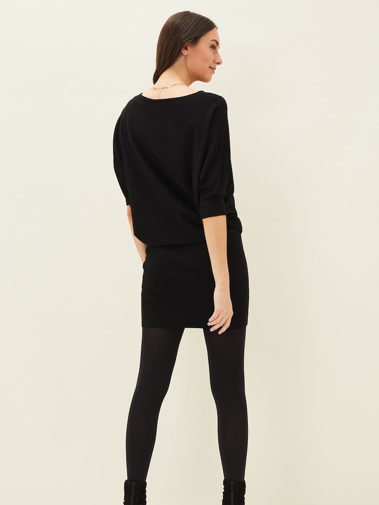 Phase Eight Dark Black Becca Batwing Knitted Dress - Image 2 of 6