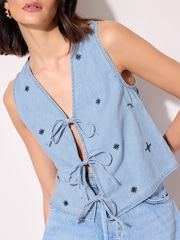 Friends Like These Blue Chambray Embroidered Waistcoat - Image 1 of 4