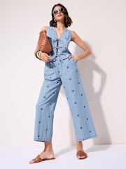 Friends Like These Blue Chambray Embroidered Waistcoat - Image 2 of 4