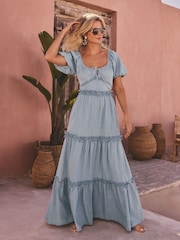Friends Like These Mid Blue Millie Mackintosh Boho Maxi Dress - Image 3 of 5