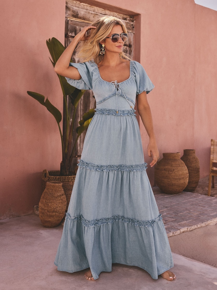 Friends Like These Mid Blue Millie Mackintosh Boho Maxi Dress - Image 3 of 5