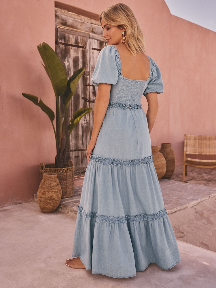 Friends Like These Mid Blue Millie Mackintosh Boho Maxi Dress - Image 4 of 5