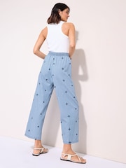 Friends Like These Embroidered Blue Culotte 100% Cotton Trousers - Image 2 of 4