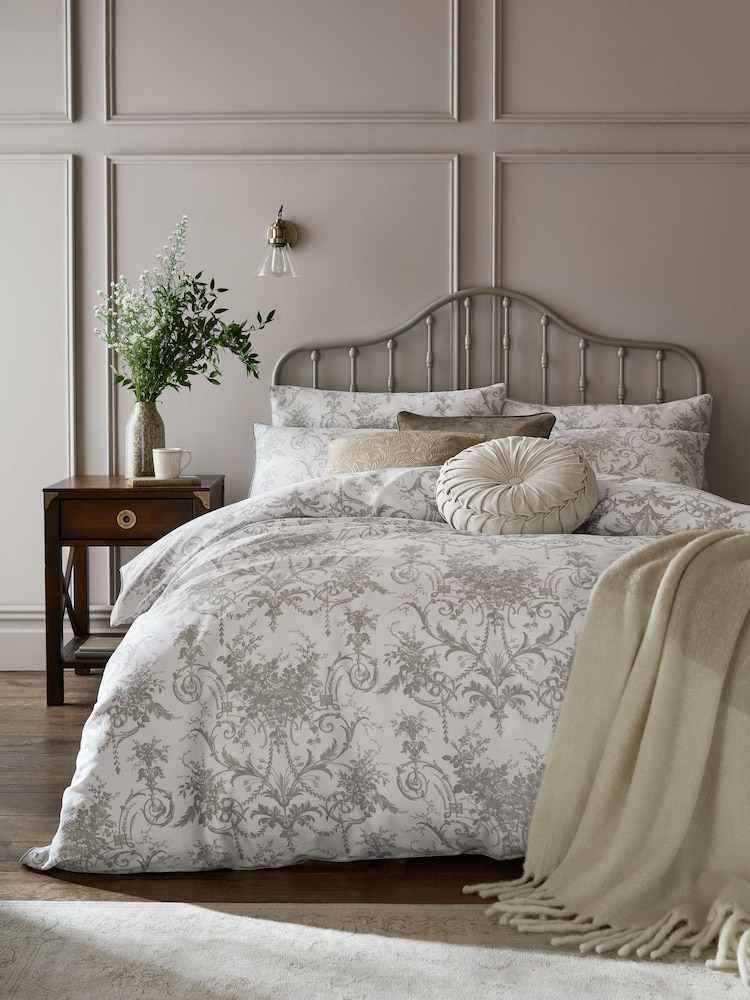 Laura Ashley Dark Dove Grey Tuileries 100% Cotton Duvet Cover and Pillowcase Set - Image 1 of 2