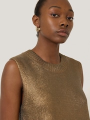 Jigsaw Gold 100% Cotton Crew Neck Metallic Tank - Image 2 of 5
