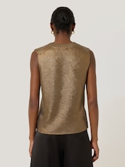 Jigsaw Gold 100% Cotton Crew Neck Metallic Tank - Image 4 of 5