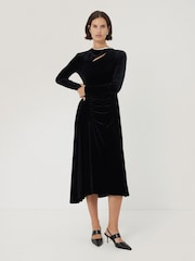 Jigsaw Black Velvet Ruched Dress - Image 1 of 6