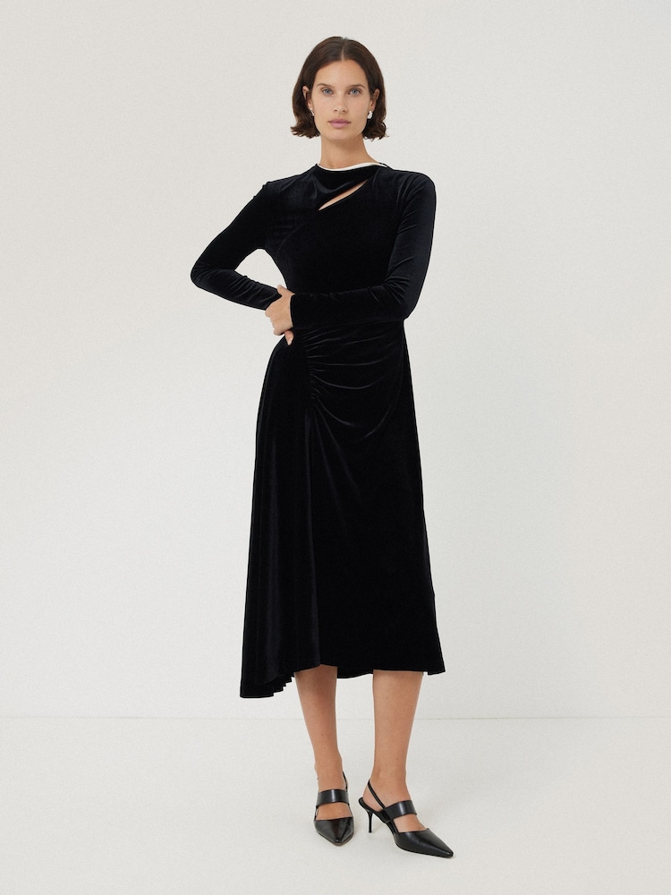 Jigsaw Black Velvet Ruched Dress - Image 1 of 6