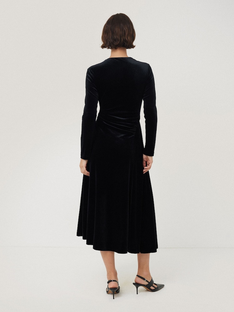 Jigsaw Black Velvet Ruched Dress - Image 2 of 6