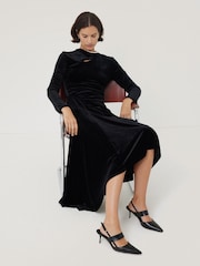 Jigsaw Black Velvet Ruched Dress - Image 3 of 6