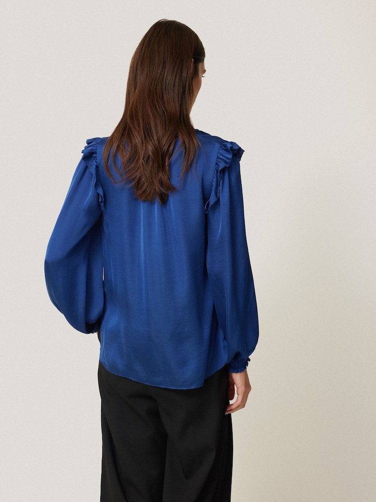Jigsaw Burgundy Satin Ruffle Top - Image 2 of 6 Jigsaw Burgundy Satin Ruffle Top - Image 2 of 6