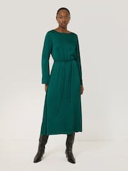 Jigsaw Green Satin Back Boat Neck Dress - Image 1 of 6