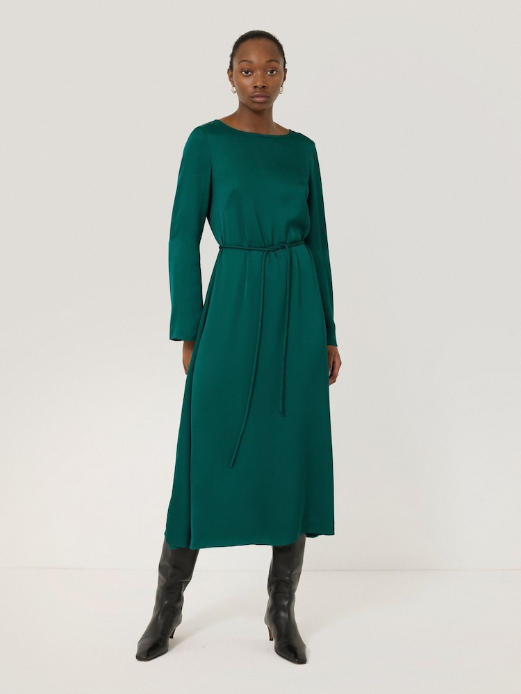 Jigsaw Green Satin Back Boat Neck Dress - Image 1 of 6