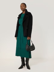 Jigsaw Green Satin Back Boat Neck Dress - Image 2 of 6