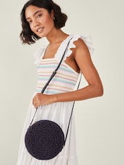 Accessorize Blue Macrame Circle Cross-Body Bag - Image 1 of 3