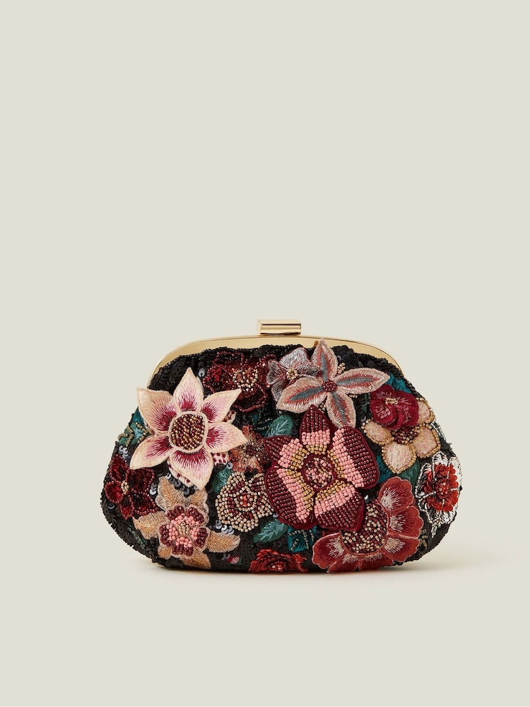 Accessorize Black 3D Floral Winter Clutch Bag - Image 2 of 3