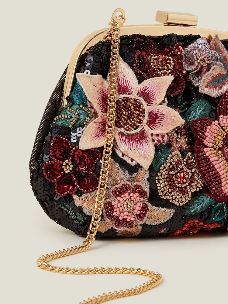 Accessorize Black 3D Floral Winter Clutch Bag - Image 3 of 3