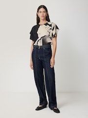 Jigsaw Natural Mono Collage Draped Top - Image 1 of 5