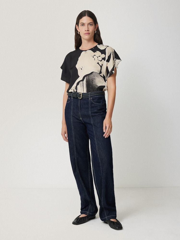 Jigsaw Natural Mono Collage Draped Top - Image 1 of 5