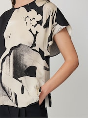 Jigsaw Natural Mono Collage Draped Top - Image 4 of 5