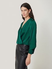 Jigsaw Green Recycled Satin Drape Wrap Top - Image 1 of 7