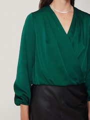 Jigsaw Green Recycled Satin Drape Wrap Top - Image 2 of 7