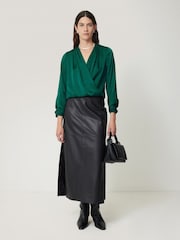 Jigsaw Green Recycled Satin Drape Wrap Top - Image 3 of 7