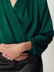 Jigsaw Green Recycled Satin Drape Wrap Top - Image 4 of 7