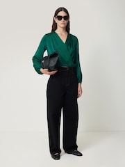 Jigsaw Green Recycled Satin Drape Wrap Top - Image 6 of 7