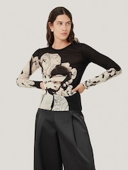 Jigsaw Black Collage Print Long Sleeve 100% Cotton Top - Image 4 of 7