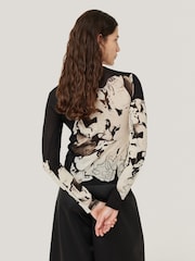 Jigsaw Black Collage Print Long Sleeve 100% Cotton Top - Image 5 of 7