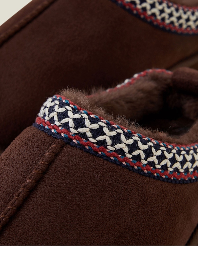 Accessorize Brown Embroidered Chocolate Suedette Mule Slippers - Image 4 of 4 Accessorize Brown Embroidered Chocolate Suedette Mule Slippers - Image 4 of 4