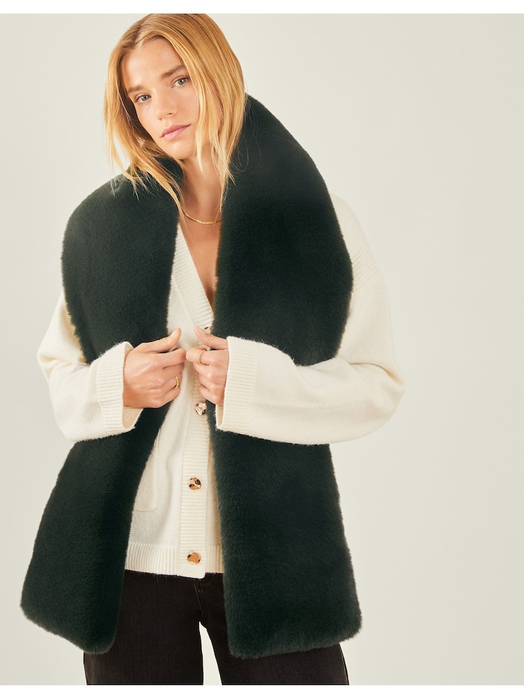 Accessorize Green Faux Fur Stole Winter Scarf - Image 1 of 3