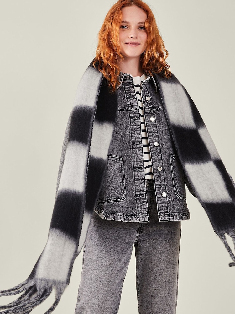 Accessorize Black Super Soft Checkerboard Blanket Scarf - Image 1 of 3