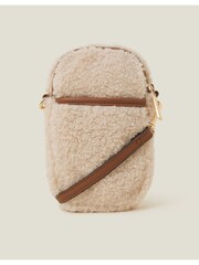 Accessorize Cream Faux Shearling Cross-Body Phone Bag - Image 1 of 5