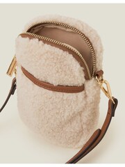 Accessorize Cream Faux Shearling Cross-Body Phone Bag - Image 4 of 5