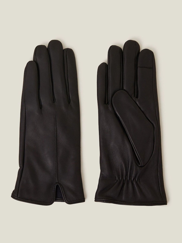 Accessorize Black Faux Fur Lined Touchscreen Leather Gloves - Image 1 of 2