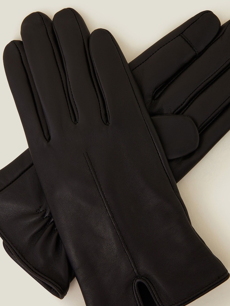 Accessorize Black Faux Fur Lined Touchscreen Leather Gloves - Image 2 of 2 Accessorize Black Faux Fur Lined Touchscreen Leather Gloves - Image 2 of 2