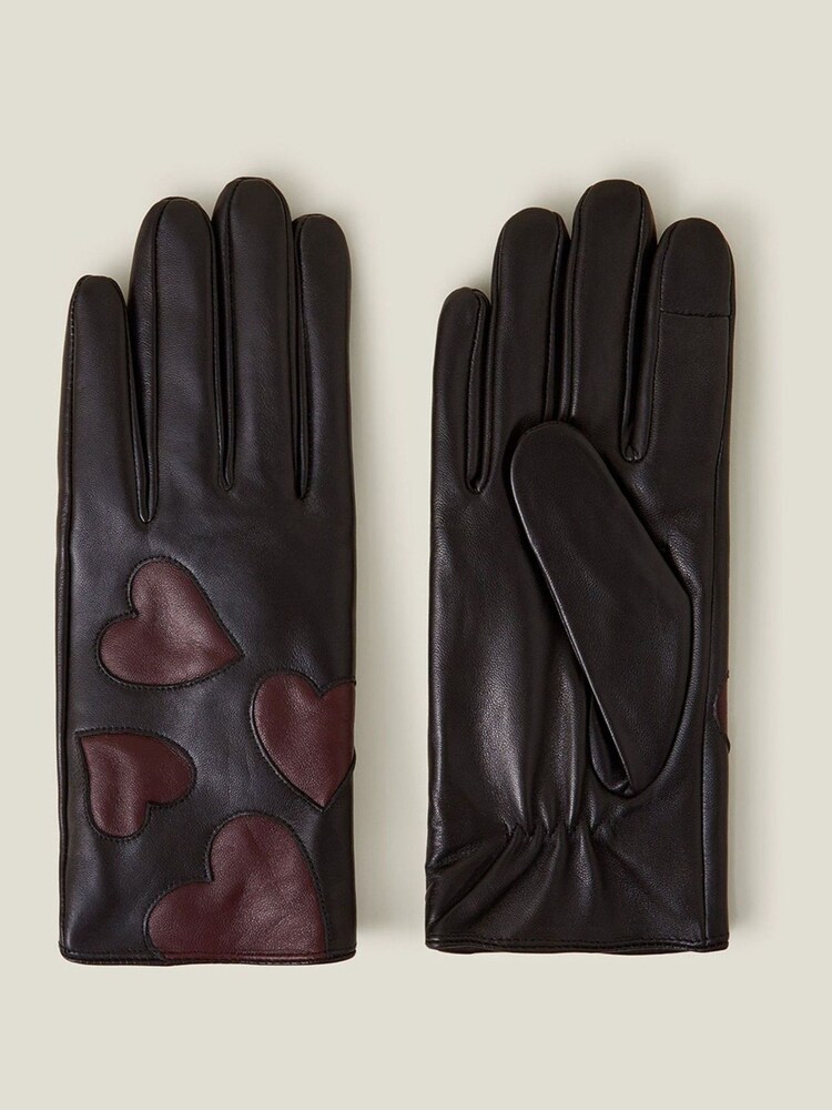 Accessorize Black Contrast Heart Leather Gloves - Image 1 of 2