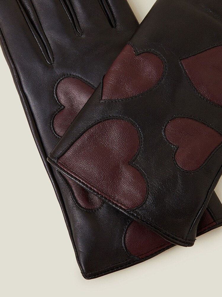Accessorize Black Contrast Heart Leather Gloves - Image 2 of 2