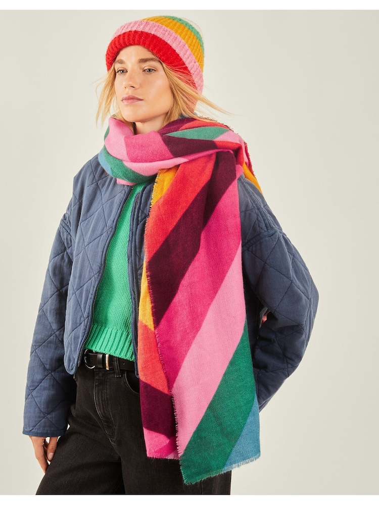 Accessorize Red Rainbow Stripe Winter Blanket Scarf - Image 1 of 3