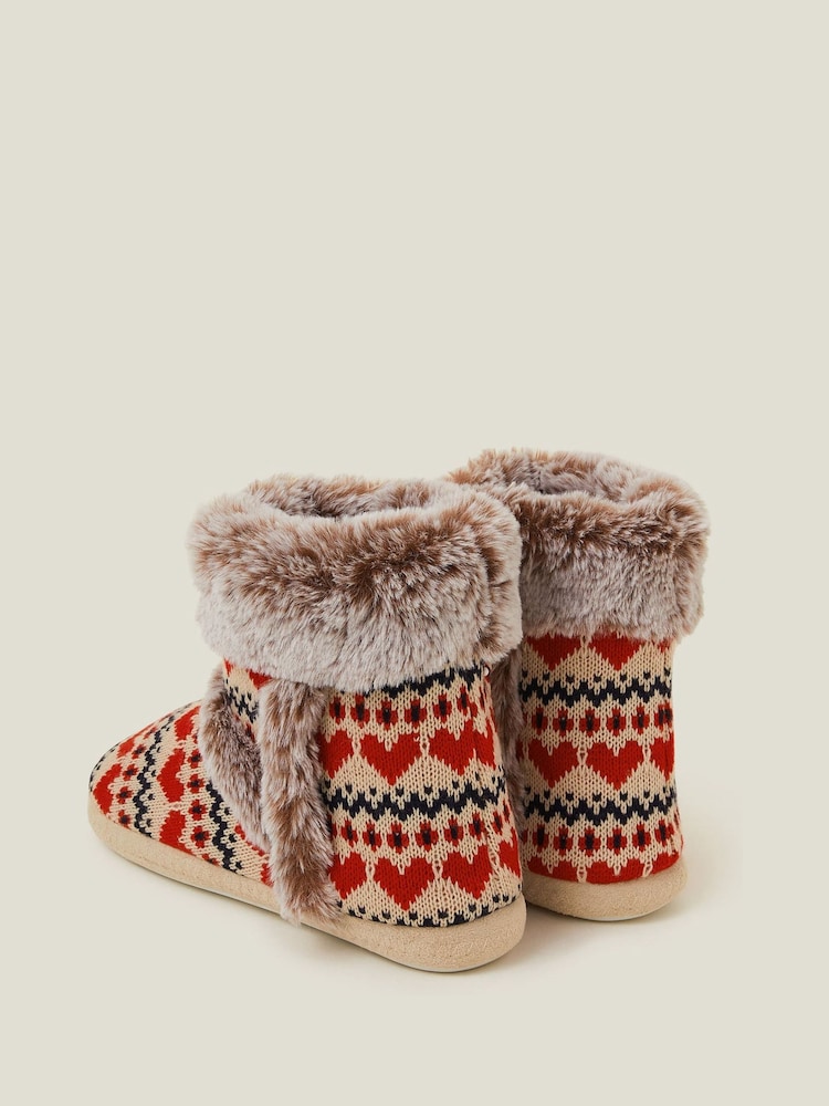 Accessorize Cream/Red Fairisle Pattern Faux Fur Boots Slippers - Image 2 of 2 Accessorize Cream/Red Fairisle Pattern Faux Fur Boots Slippers - Image 2 of 2